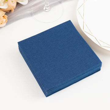 20 Pack Navy Blue Soft Linen-Feel Airlaid Paper Beverage Napkins, Highly Absorbent Disposable Cocktail Napkins - 5"x5"