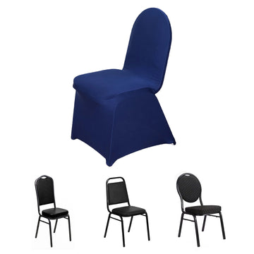 Navy Blue Spandex Stretch Fitted Banquet Chair Cover 160 GSM