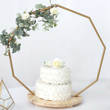 Nonagon Wedding Arch Cake Stand, Metal Floral Centerpieces Display 27"