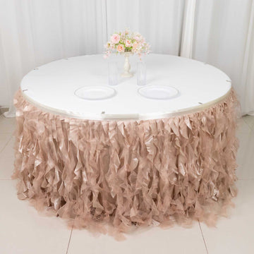 Elegant Nude Curly Willow Taffeta Table Skirt for Stunning Event Decor