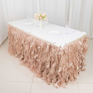 Transform Your Event into a Fairytale with a Nude Curly Willow Taffeta Table Skirt