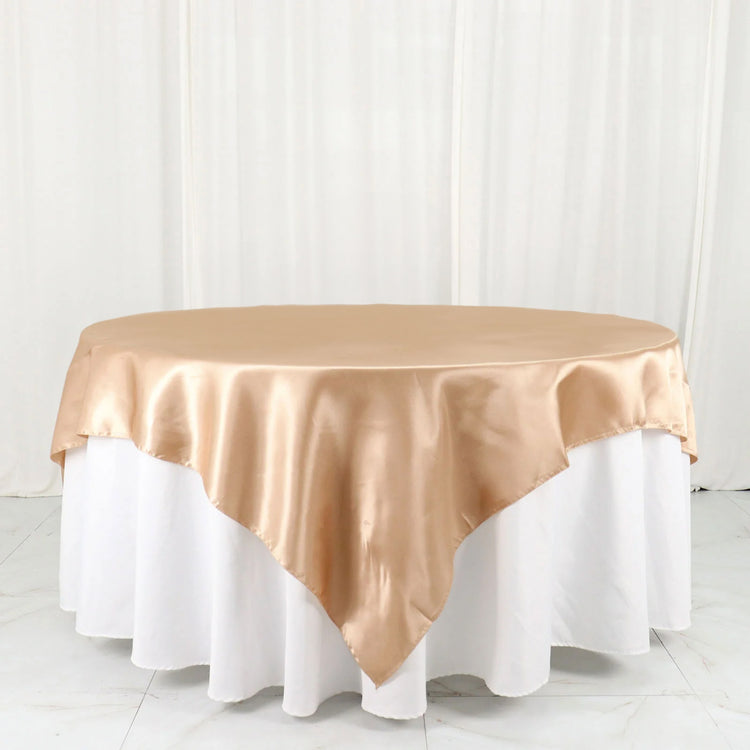 72x72 Inch Nude Satin Square Table Overlay