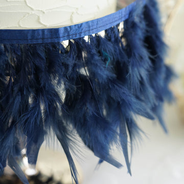 Add a Touch of Elegance with Navy Blue Real Turkey Feather Fringe Trim
