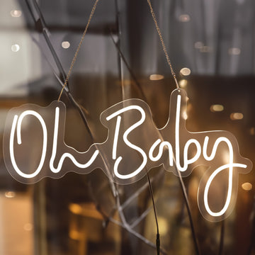 Oh Baby Neon Light Sign, LED Reusable Wall Décor Lights With 5ft Hanging Chain 26"