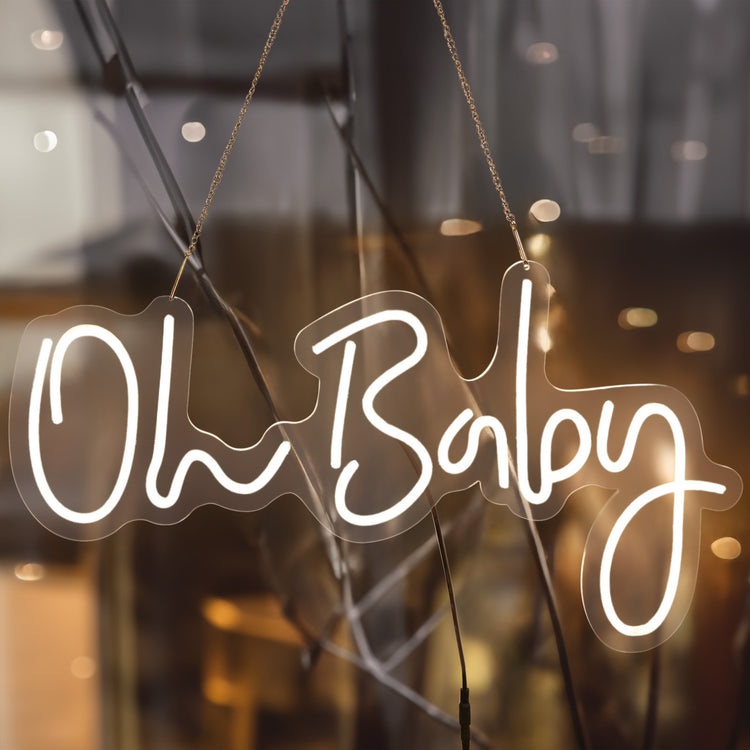 Reusable Oh Baby LED Neon Light Sign with 5 Feet Hanging Chain 26 Inch Wall Décor