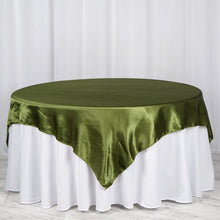 72 Inch x 72 Inch Olive Green Seamless Satin Square Tablecloth Overlay