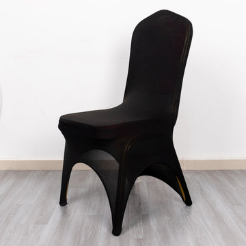Black Premium Stretch Spandex Banquet Chair Cover, Fitted Wedding Chair Cover with Foot Pockets 160 GSM 3-Way Open Arch