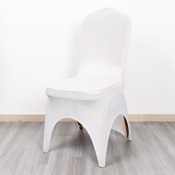 White Premium Stretch Spandex Banquet Chair Cover, Fitted Wedding Chair Cover with Foot Pockets 160 GSM 3-Way Open Arch