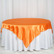72 Inch x 72 Inch Orange Seamless Satin Square Tablecloth Overlay