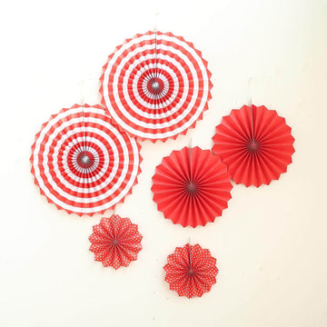 Vibrant Red Hanging Paper Fan Decorations