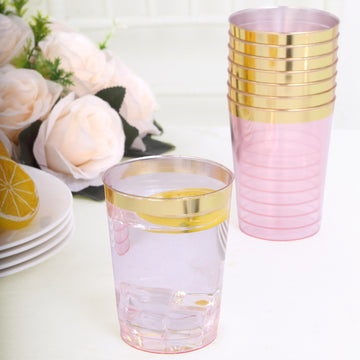 Blush Crystal Plastic Tumbler Drink Glasses With Gold Rim