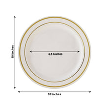 10 Pack Ivory Plastic Dinner Plates With Tres Chic Gold Rim 10 Inch Disposable