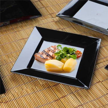 Elevate Your Event Decor with Glossy Black Square Plastic Plates