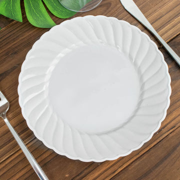 Elegant White Flair Rim Plastic Dessert Plates for Stylish Events