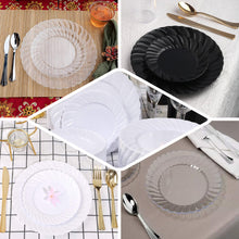 12 Pack | 7.5inch White Flair Rim Plastic Dessert Appetizer Plates, Round Disposable Salad Plates
