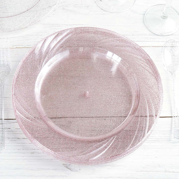 Blush Glittered Plastic Disposable Dinner Plates - Add Elegance to Your Event