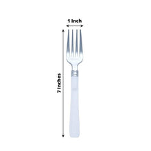 White Handle 7 Inch Light Silver Heavy Duty Plastic Forks 25 Pack