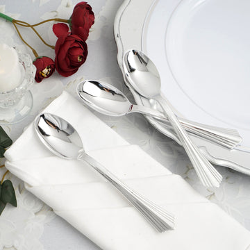 Light Silver Heavy Duty Plastic Spoons with Fluted Handles