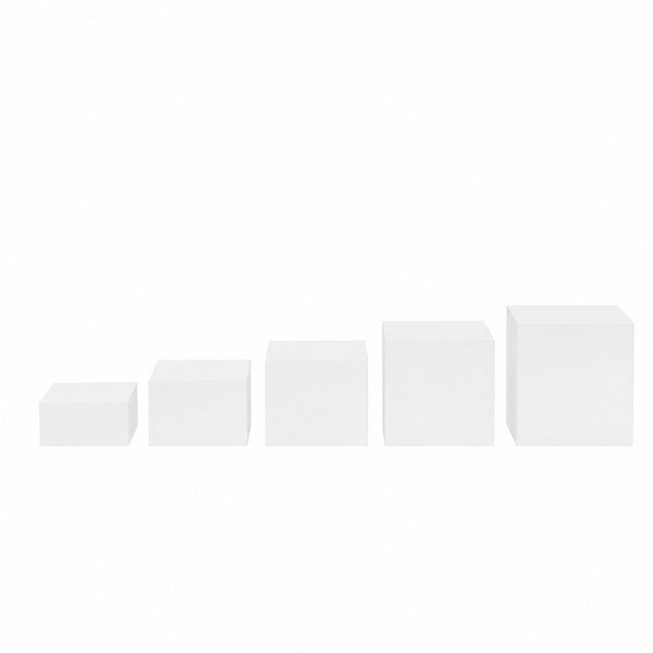 Minimal growth chart with five ascending 3D white blocks on a white background#whtbkgd