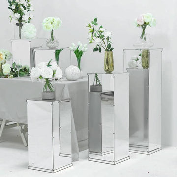 Create a Dazzling Display with the Silver Mirrored Acrylic Pedestal Riser