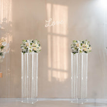 40inch Heavy Duty Acrylic Flower Pedestal Vase with Hanging Crystal Beads