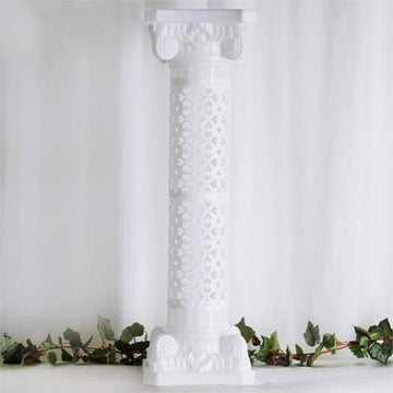Elegant White Height Adjustable Artistic Venetian Roman Wedding Inspired Pedestal Column Plant Stand