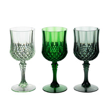 12 Pack Assorted Green Crystal Cut Reusable Plastic Wine Glasses, Shatterproof Cocktail#whtbkgd
