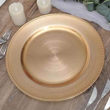6 Pack Beaded Metallic Gold Acrylic Charger Plate, Plastic Round Dinner Charger Event Tabletop Decor 13"