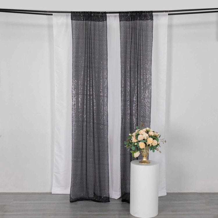 2 Pack Black Sequin Backdrop Drape Curtains with Rod Pockets - 8ftx2ft