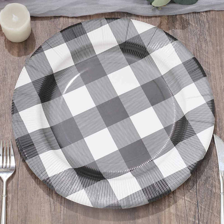 Paper Checkered Black Charger Plates 13 Inch Size Black & White