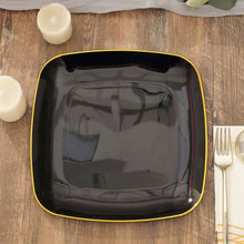 10 Pack Square Shaped Disposable Plates Black With Gold Rim