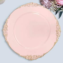 Blush Rose Gold Round 13 Inch Charger Plate With Embossed Baroque & Antique Rim