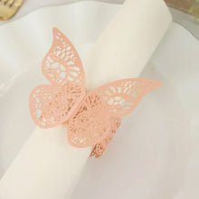 12 Pack Of 3D Butterfly Napkin Rings Blush Rose Gold Color With Shimmery Lace Pattern