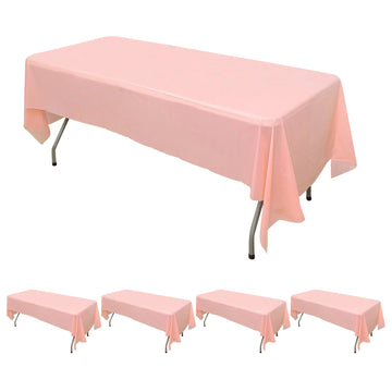 5 Pack Blush Waterproof Plastic Tablecloths, PVC Rectangle Disposable Table Covers - 54"x108"