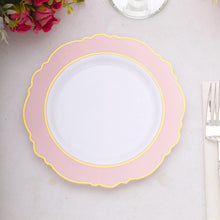 10 Pack 8inch Blush Rose Gold White Plastic Dessert Plates With Round Blossom Design