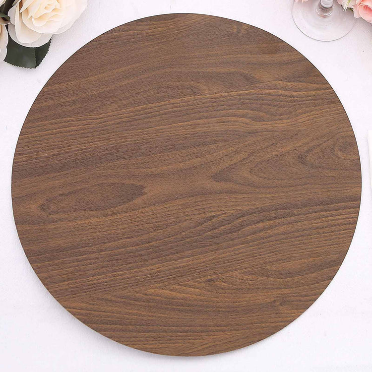 6 Pack Brown 13inch Paper Charger Plates With Walnut Wood Design, Round Disposable Serving Plates