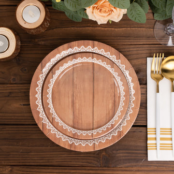 Convenient and Eco-Friendly White Brown Wood Grain Print Paper Plates