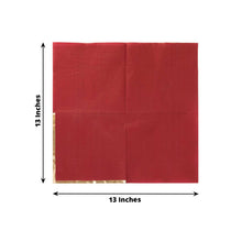50 Pack Soft Burgundy 2 Ply Paper Beverage Napkins with Gold Foil Edge, Disposable