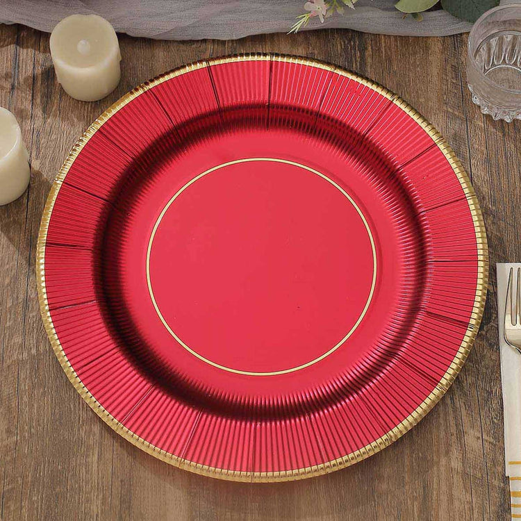 25 Pack Burgundy Sunray Disposable Serving Plates, Heavy Duty Paper Charger Plates 350 GSM 13"