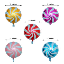 5 Pack | 13inches Candy Striped Swirl Print Mylar Foil Helium/Air Balloons