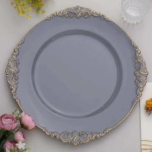 10 Inch Size Charcoal Gray Color Gold Leaf Embossed Rim Dinner Plates