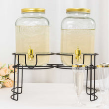 2 Pack Clear Dual Gallon Glass Beverage Dispenser Stand With Gold Metal Lids, Juice Jars With Spigot