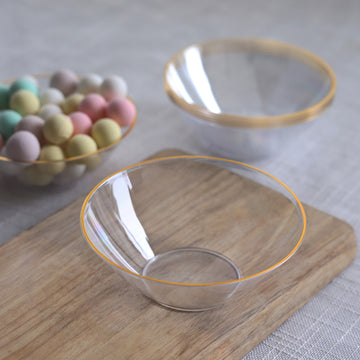 Convenience Meets Elegance: Clear / Gold Rim Disposable Ice Cream Party Bowls