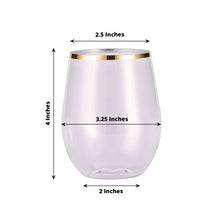 Disposable Clear Plastic Wine Tumbler 12oz with Gold Rim 12 Pack