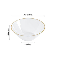 24 Pack Clear Heavy Duty Plastic Dessert Bowls with Gold Rim Premium Disposable Ice Cream