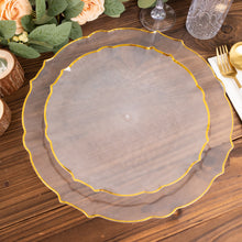 10 Pack Clear Sunflower Plastic Dessert Appetizer Plates with Gold Scalloped Rim