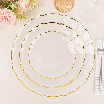 Perfect for Any Occasion - Clear Sunflower Plastic Dessert Plates with Gold Scalloped Rim