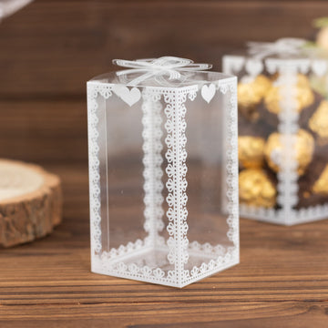 Clear Rectangle Party Favor Boxes with Bowknot and White Lace Pattern - Elegant and Versatile