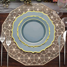 10 Pack 8 Inch Round Dusty Blue Disposable Plates With Gold Scalloped Rim