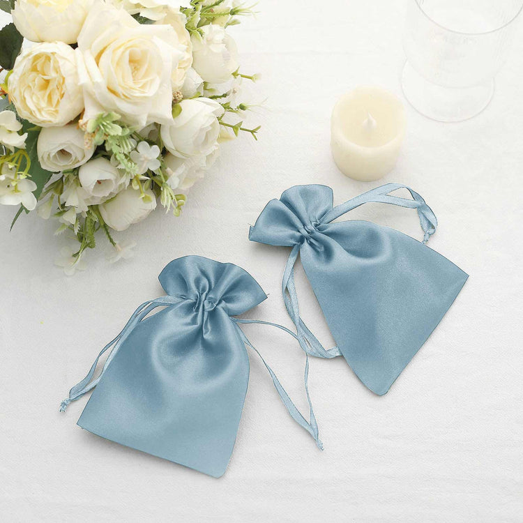 12 Pack Dusty Blue Satin Drawstring Wedding Party Favor Gift Bags - 4x6inch